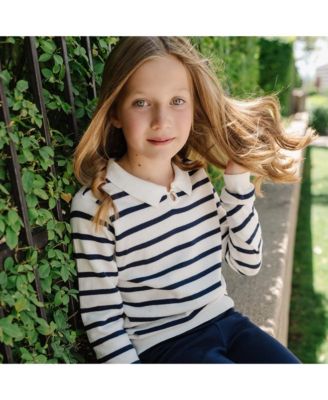 Girls Organic French Collared Keyhole Long Sleeve Sweater