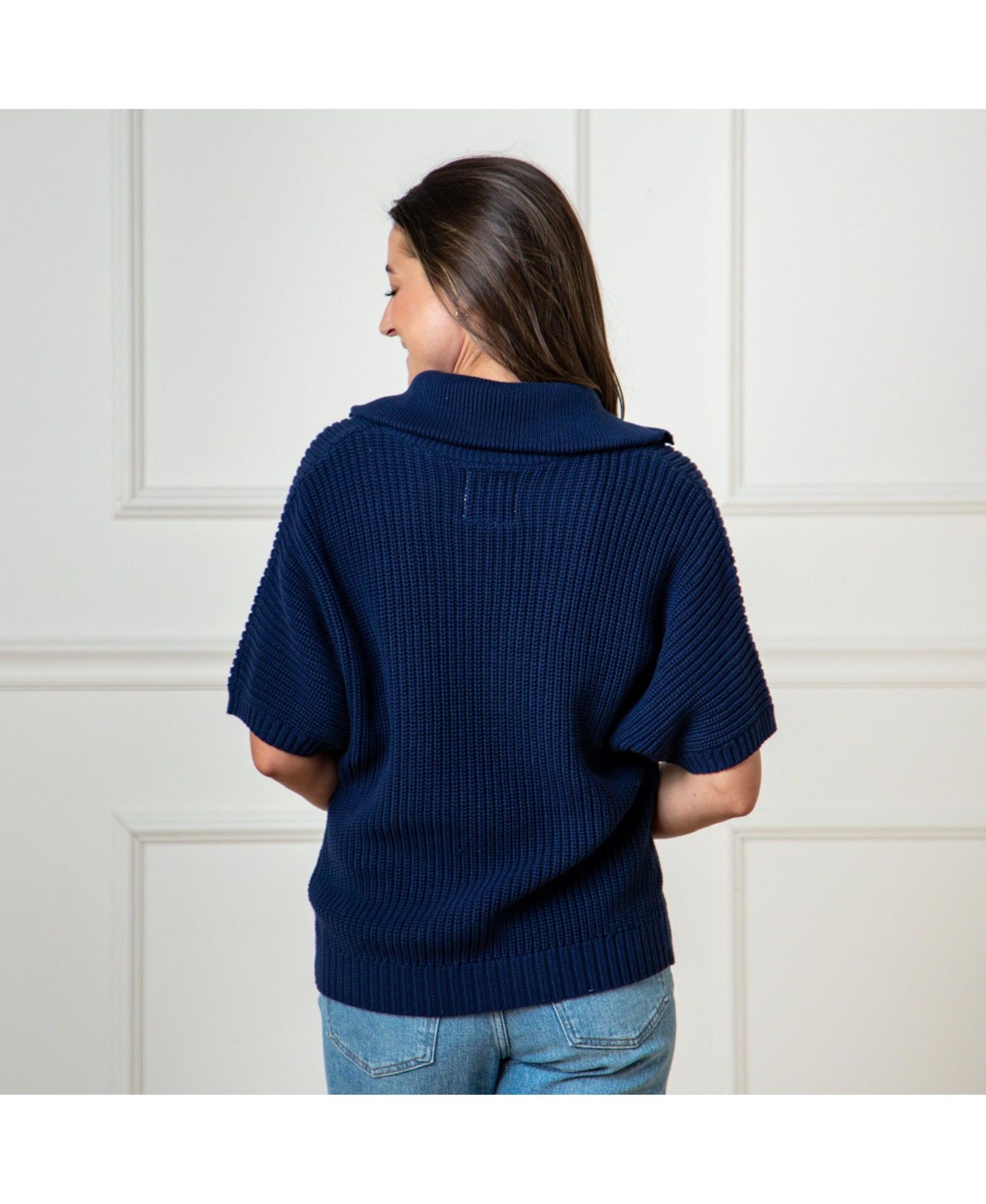 Women's Hope and Henry Organic Short Sleeve Spread Collar Sweater