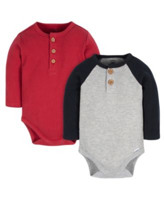 Baby Boys Long Sleeve Henley Style Onesies Bodysuits, 2-pack