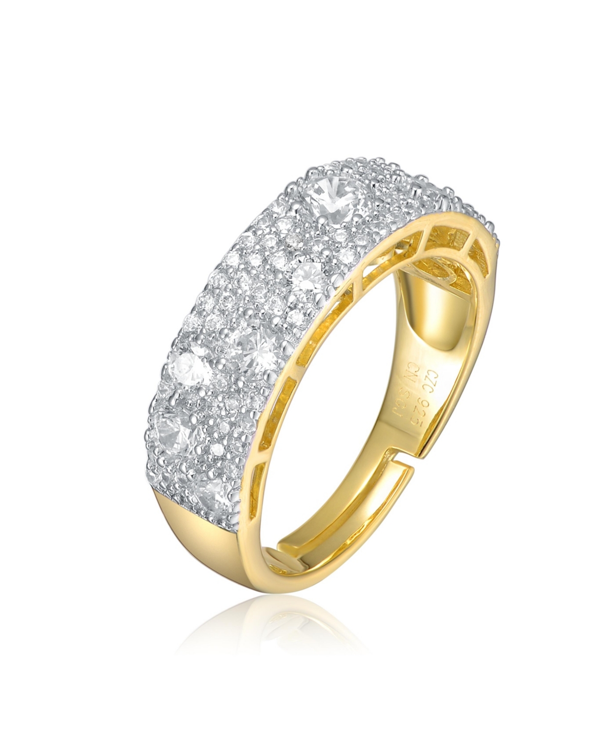 Sterling Silver 14k Gold Plated Cubic Zirconia Pave Band Ring - Silver