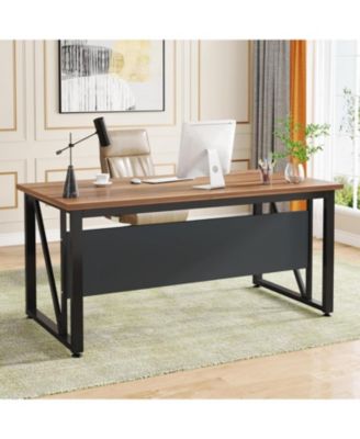 55 inches Simple Computer Desk,Home Office Desk Writing Table for Workstation,Dark Walnut + Steel Leg,Cabinet not Included