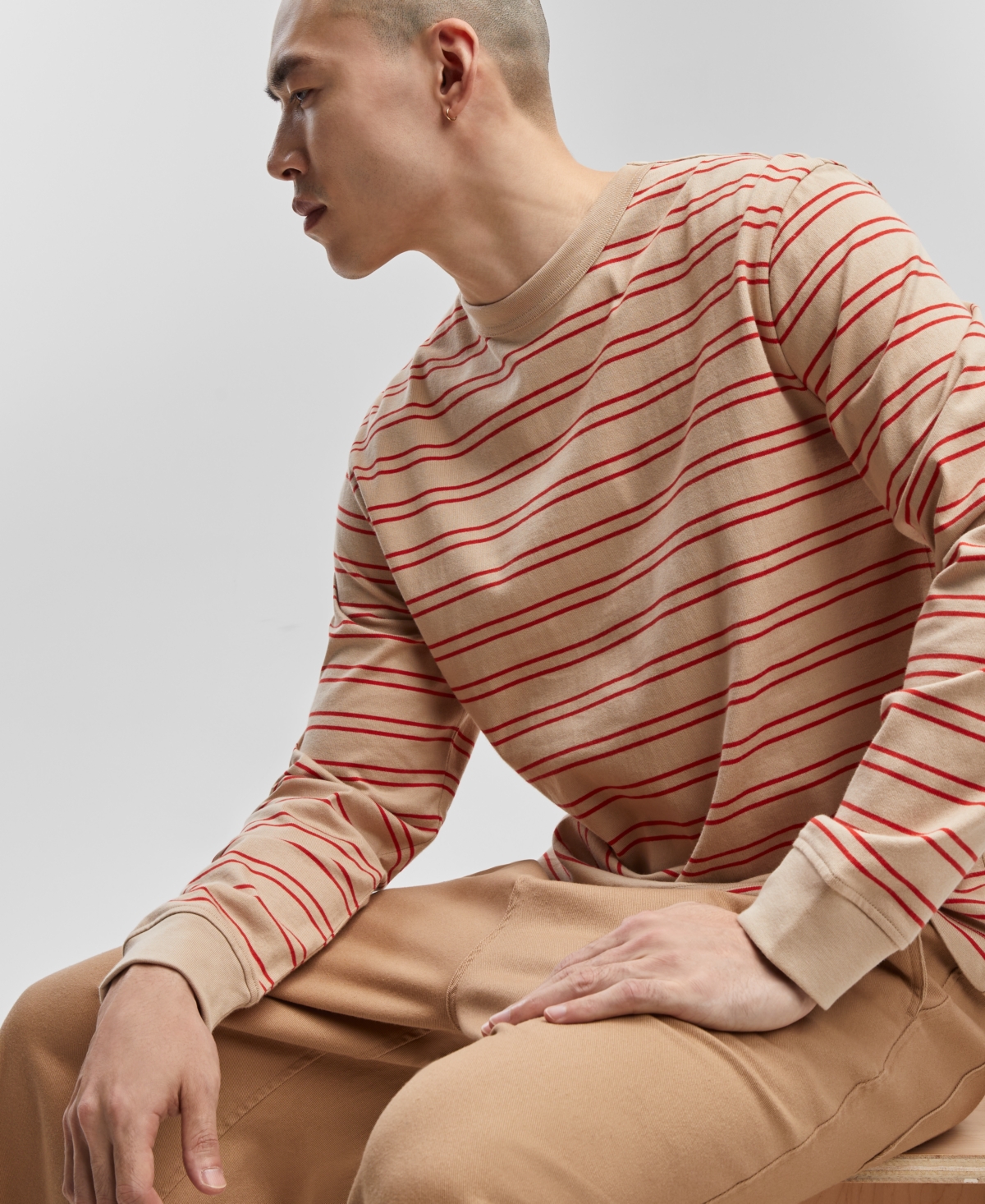 Men's Long-Sleeve Relaxed Stripe T-Shirt, Created for Macy's - Cinnamon Brulee