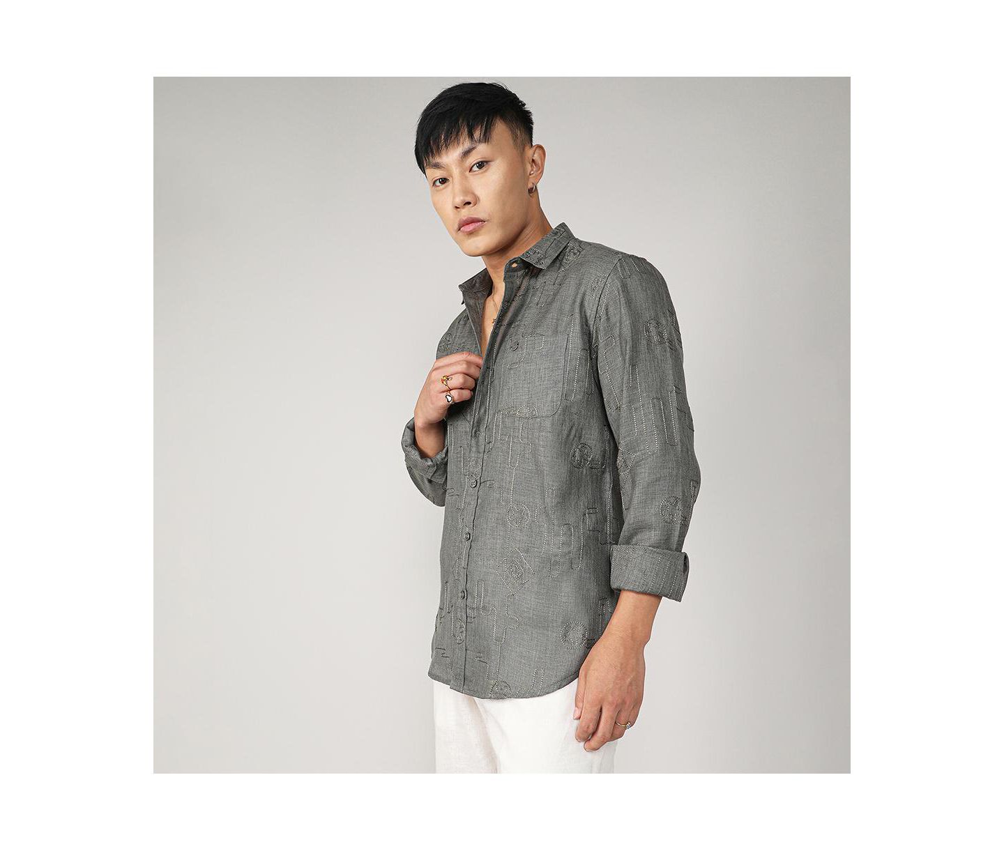Мужская рубашка Cahoot Campus Sutra Olive Green Embroidered One-Lined — фото 6