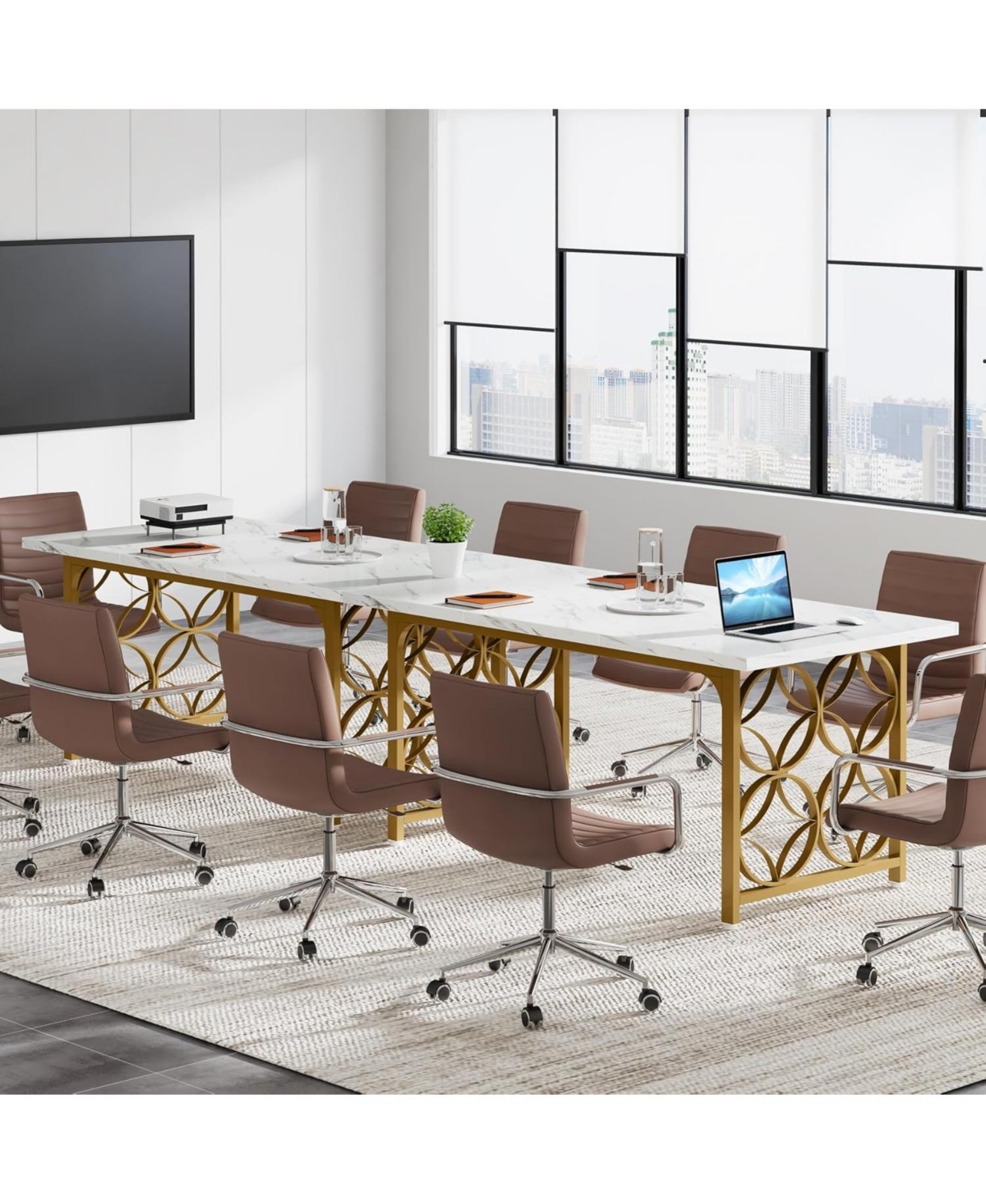Tribesigns Conference Table for 4-6 People, L x W Rectangular Meeting Room Table, Seminar Table Boardroom Desk with Sturdy Metal Frame f