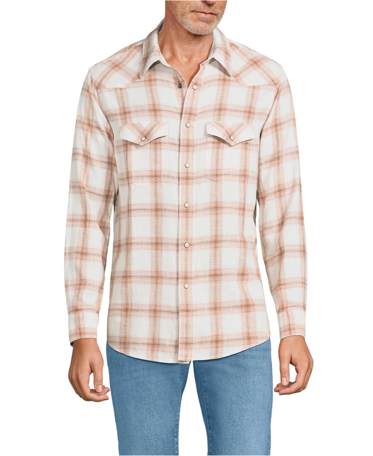 Lands' End Men's Western Shirt -dark caramel plaid