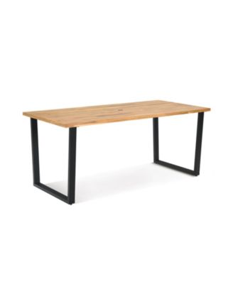 6-Person Acacia Wood Outdoor Dining Table with 2 Inch Umbrella Hole