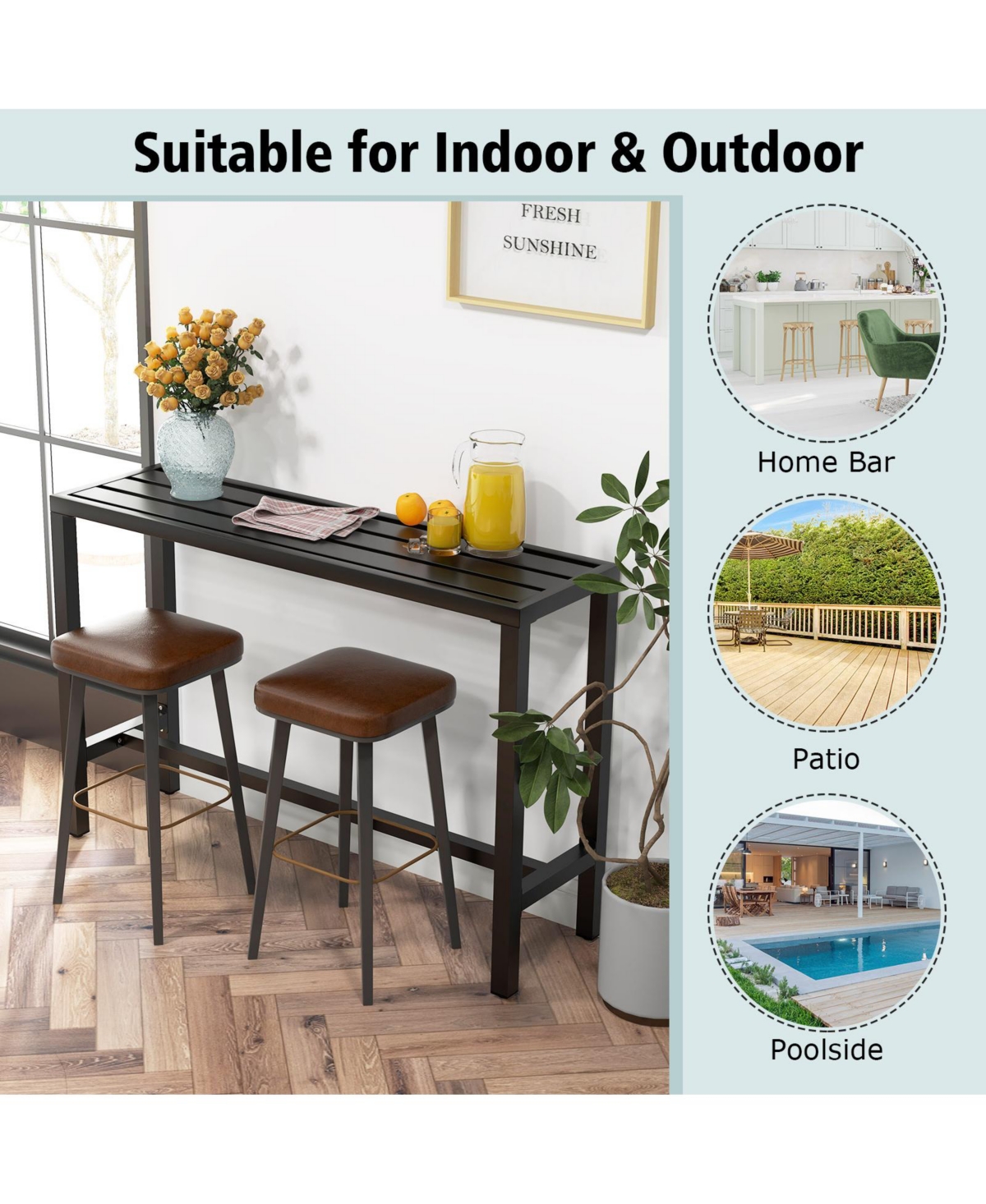 Inolait Outdoor Bar Table with Waterproof Top and Heavy-duty Metal Frame
