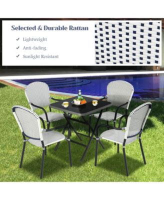 Set of 4 Patio Rattan Stackable Dining Chair with Armrest for Garden