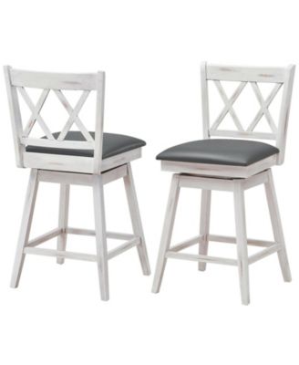 2 Pieces 25 Inch Swivel Counter Height Barstool Set with Rubber Wood Legs
