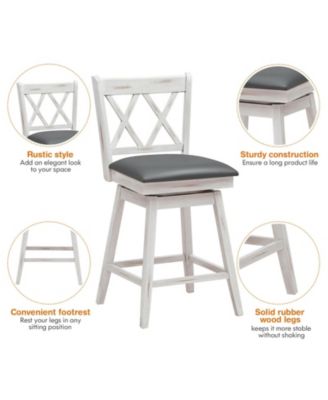 2 Pieces 25 Inch Swivel Counter Height Barstool Set with Rubber Wood Legs