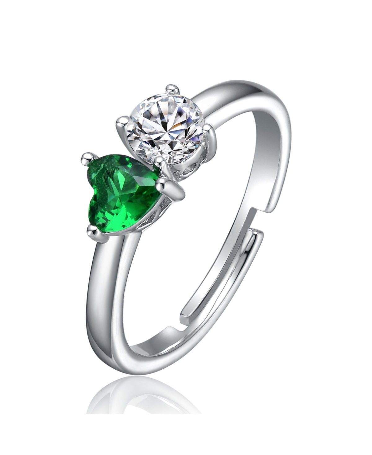 Sterling Silver Cubic Zirconia Two-Stone Heart Promise Ring - Blue
