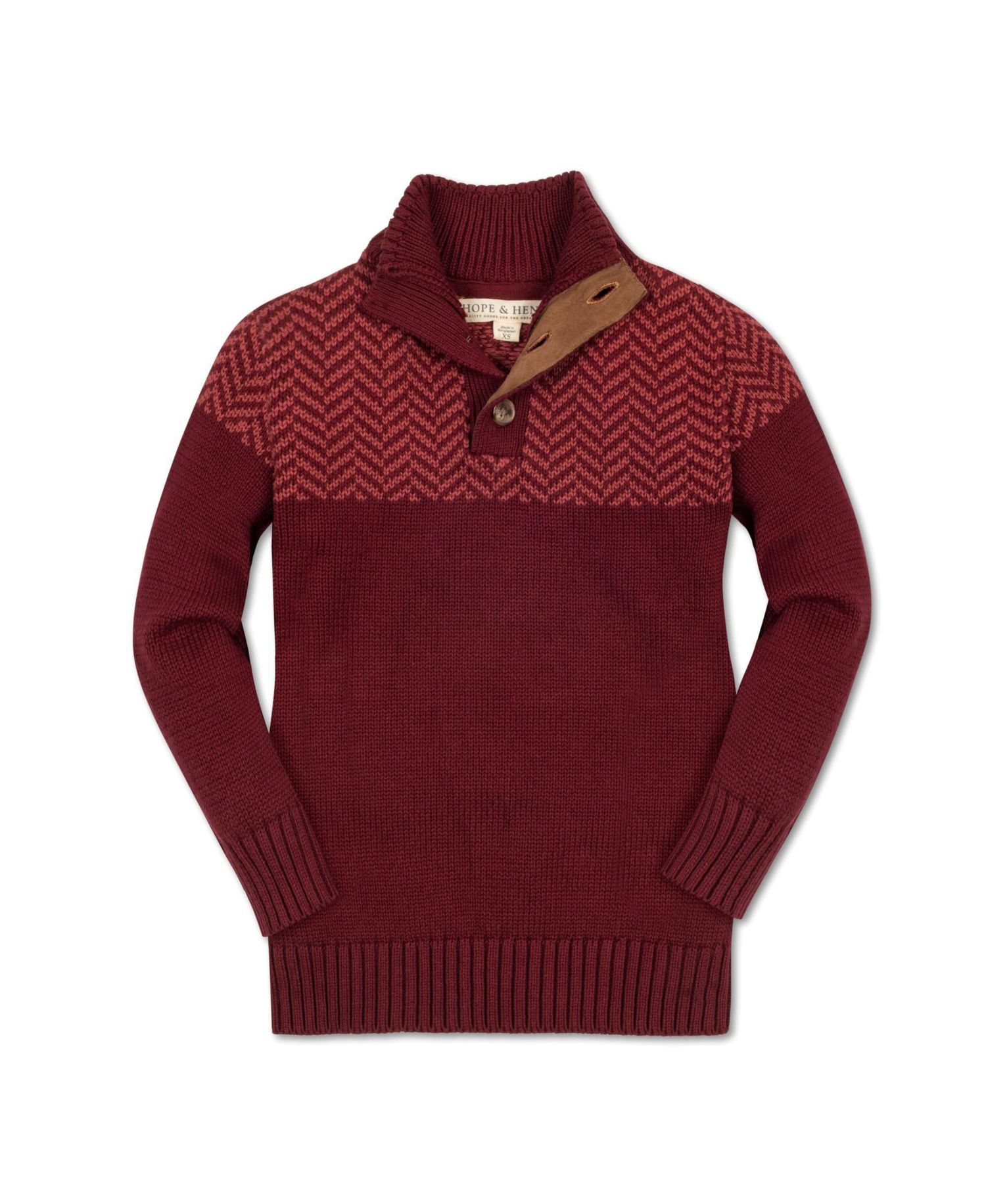 Baby Boys Hope and Henry Long Sleeve Mock Neck Button Sweater with Intarsia Yoke