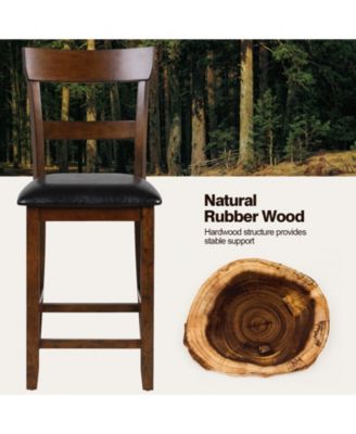 2 Pieces Counter Height Chair Set with Leather Seat and Rubber Wood Legs