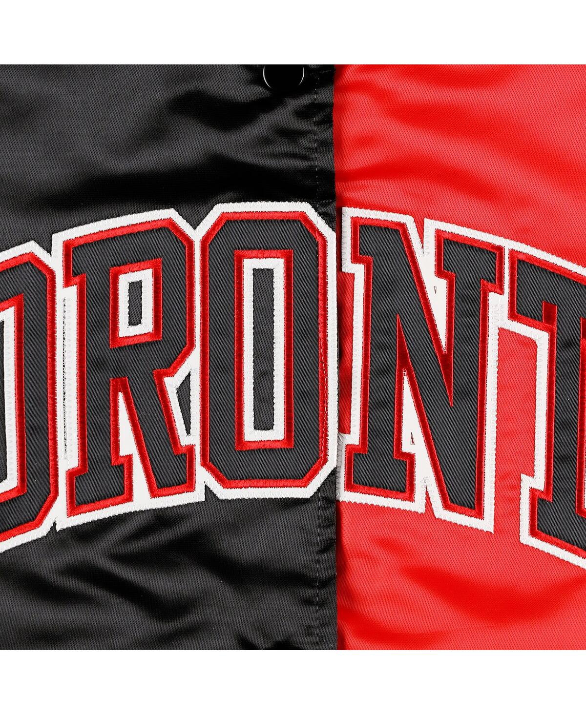 Starter Women's Black/red Toronto Raptors Split Colorblock Satin Full-snap Varsity Jacket In Black,red