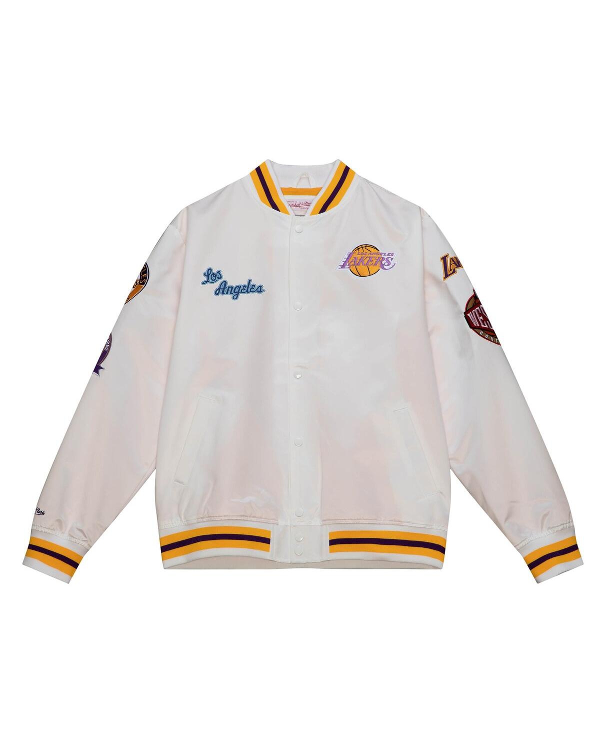 Mitchell & Ness Men'sLos Angeles Lakers City Collection Lightweight Satin Full-Snap Jacket - White
