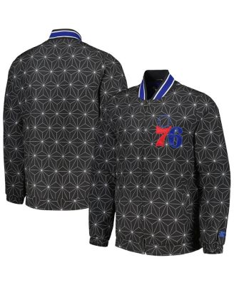 Men's Black Philadelphia 76ers In-Field Play Fashion Satin Full-Zip Varsity Jacket