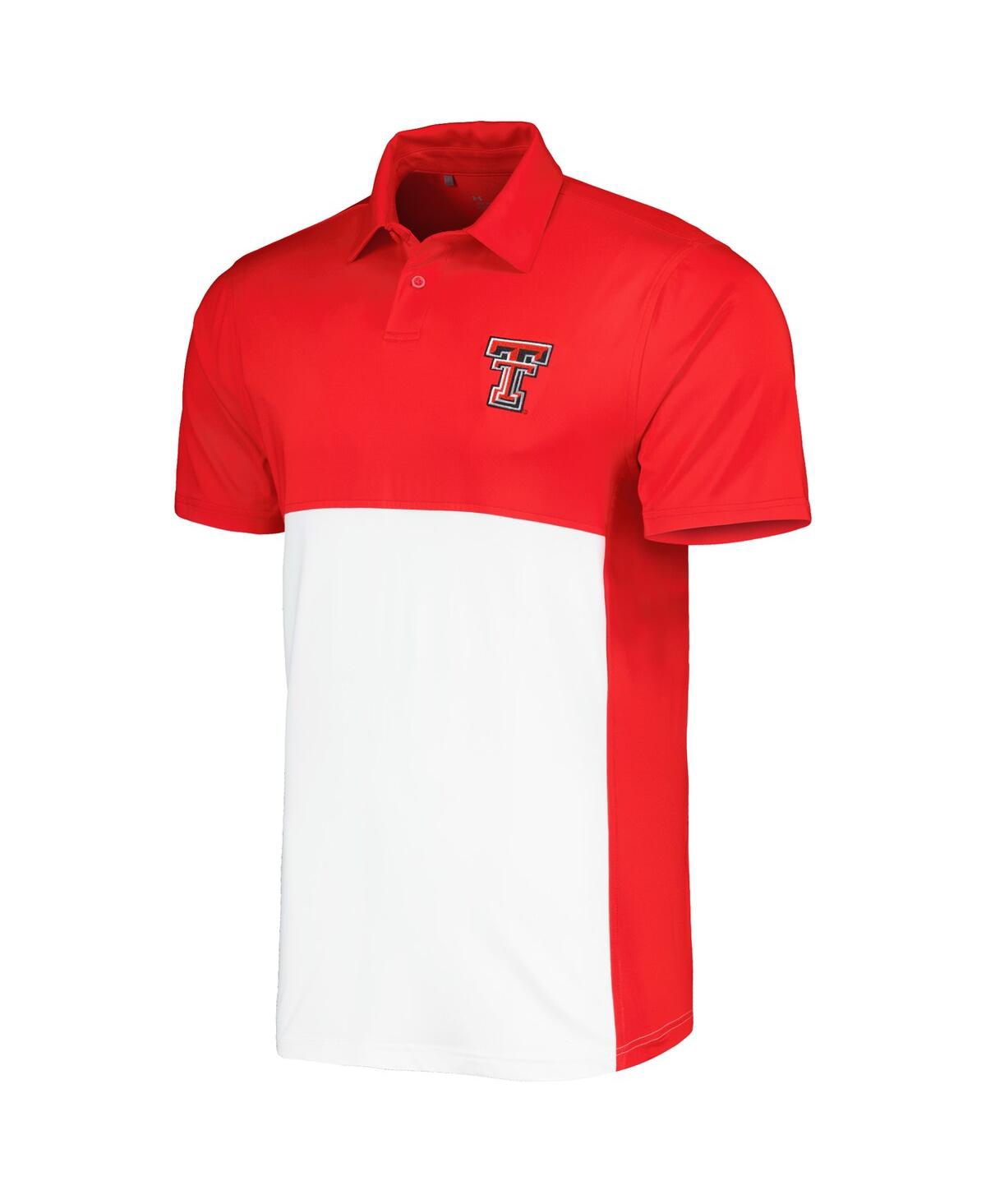 Under Armour Men'sWhite Texas Tech Red Raiders Green Blocked Polo Performance Polo - Red, White