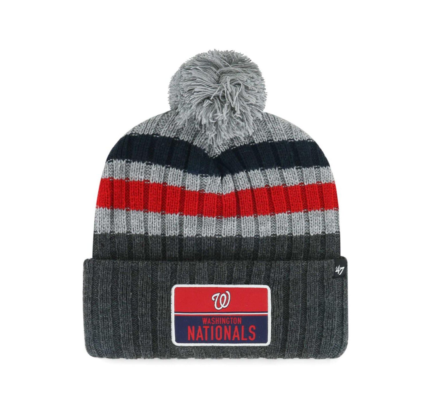 Men's Gray Washington Nationals Stack Cuffed Knit Hat with Pom