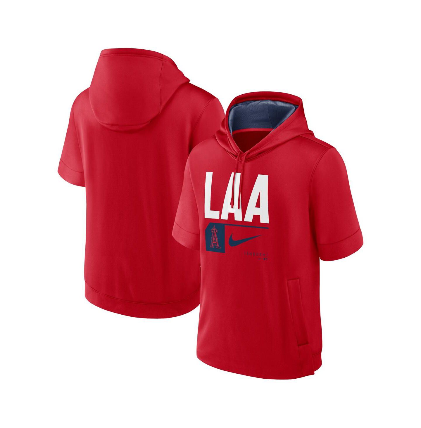 Мужское худи Nike Red Los Angeles Angels Tri Code Lockup Short Sleeve Pullover — фото 1