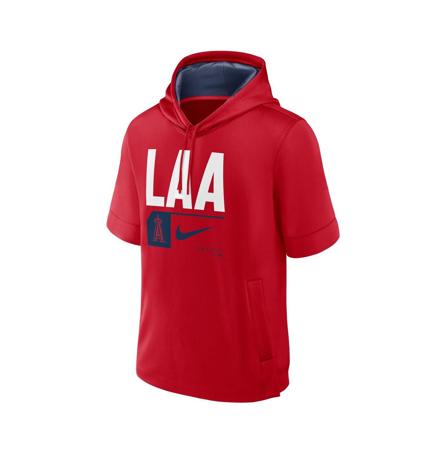 Мужское худи Nike Red Los Angeles Angels Tri Code Lockup Short Sleeve Pullover — фото 3