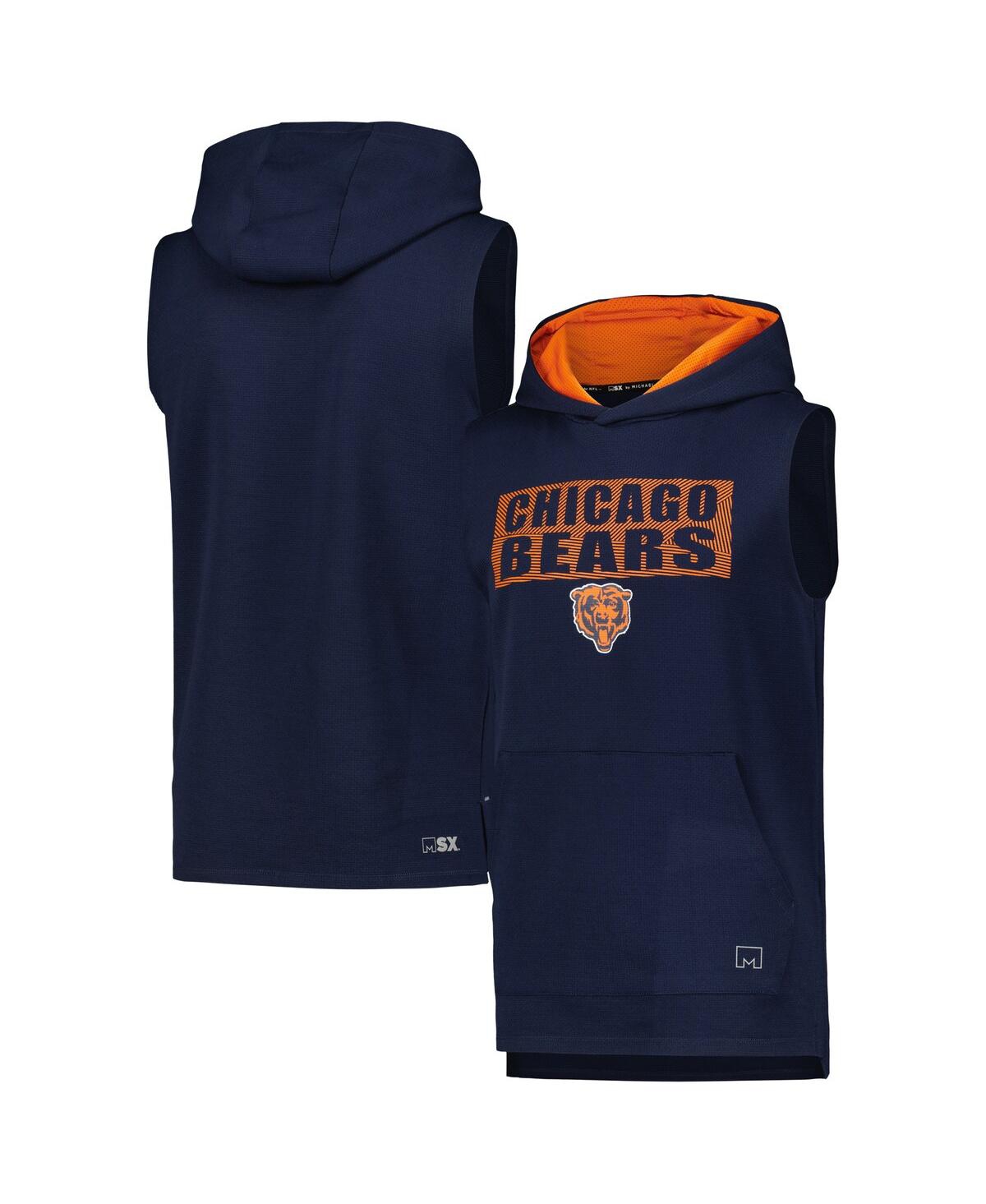 Men's Navy Chicago Bears Marathon Sleeveless Pullover Hoodie - Navy