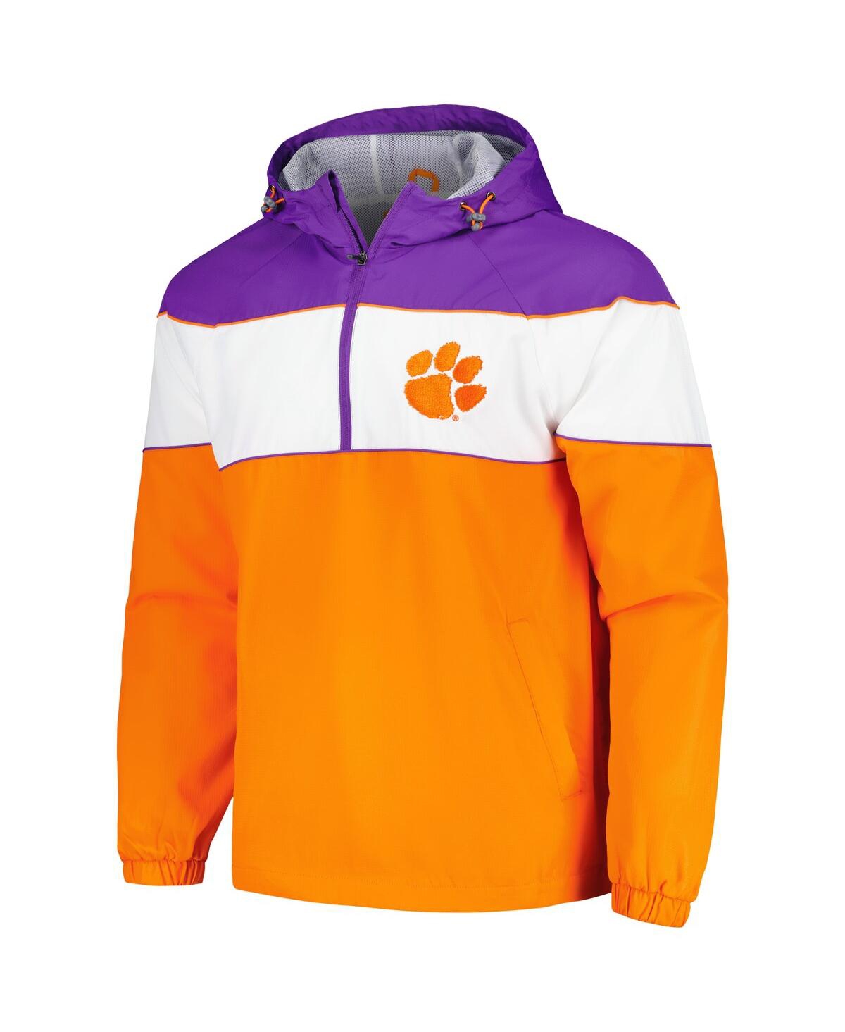 G-III SPORTS BY CARL BANKS MEN'S ORANGE CLEMSON TIGERS CENTER LINE HALF-ZIP RAGLAN HOODIE JACKET 