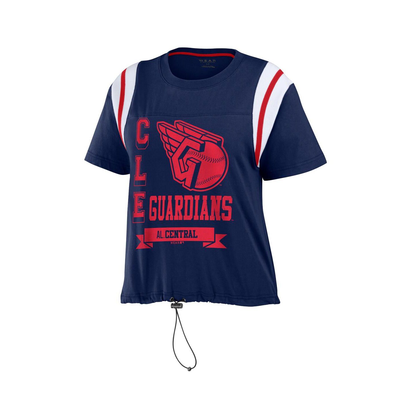 Женская футболка WEAR by Erin Andrews Navy Cleveland Guardians Cinched Colorblock — фото 2