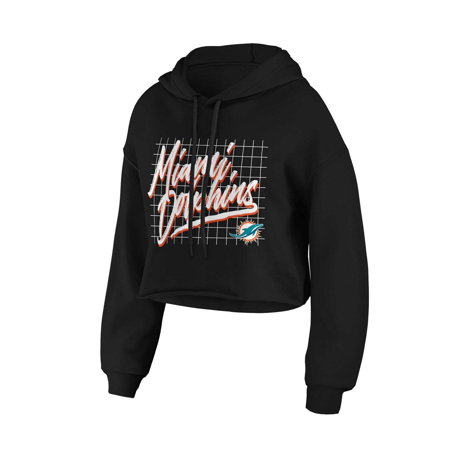 Women's Black Miami Dolphins Domestic Cropped Pullover Hoodie