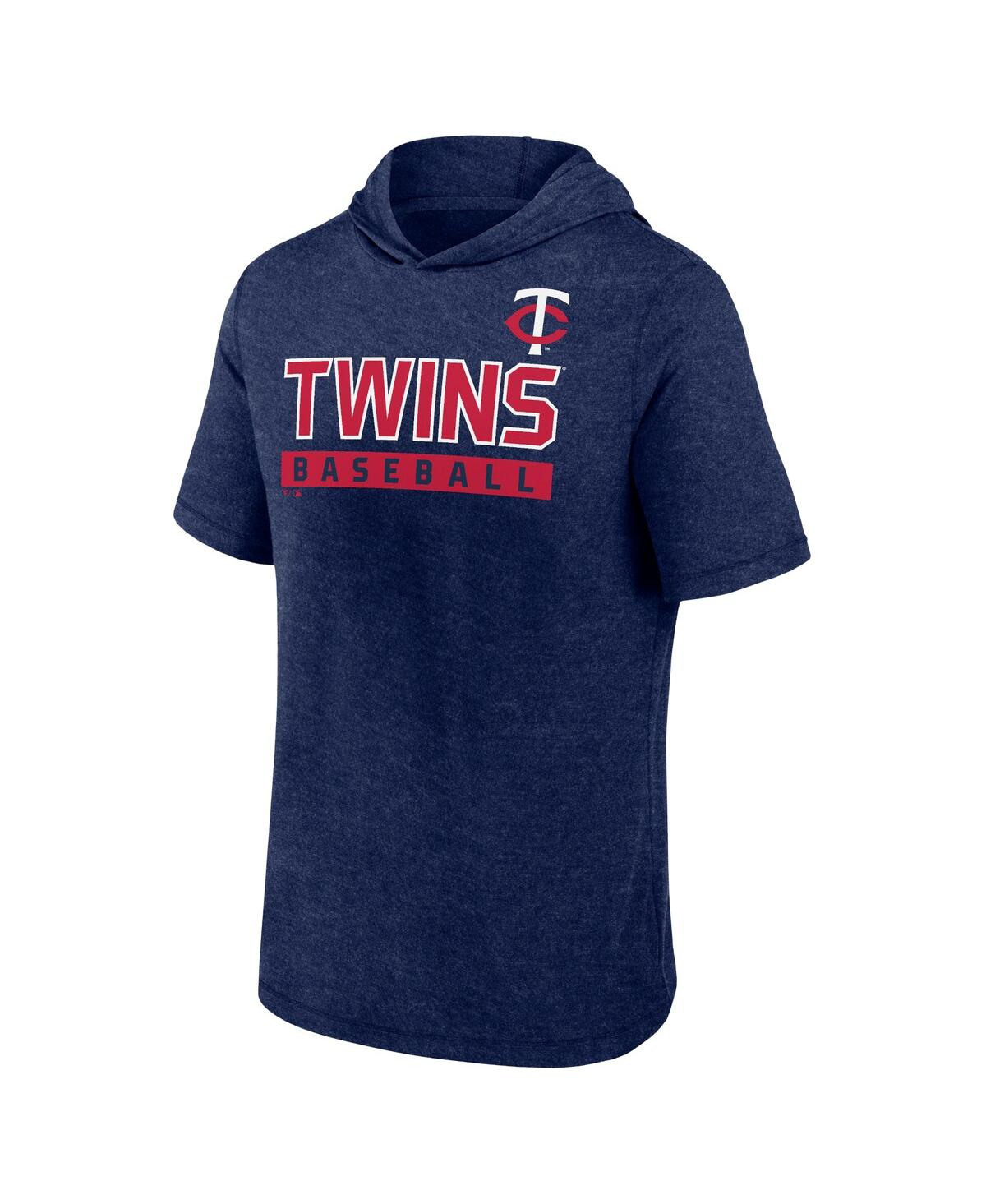Fanatics Men's Heather Navy Minnesota Twins Push Short Sleeve Pullover Hoodie In Heather Navy