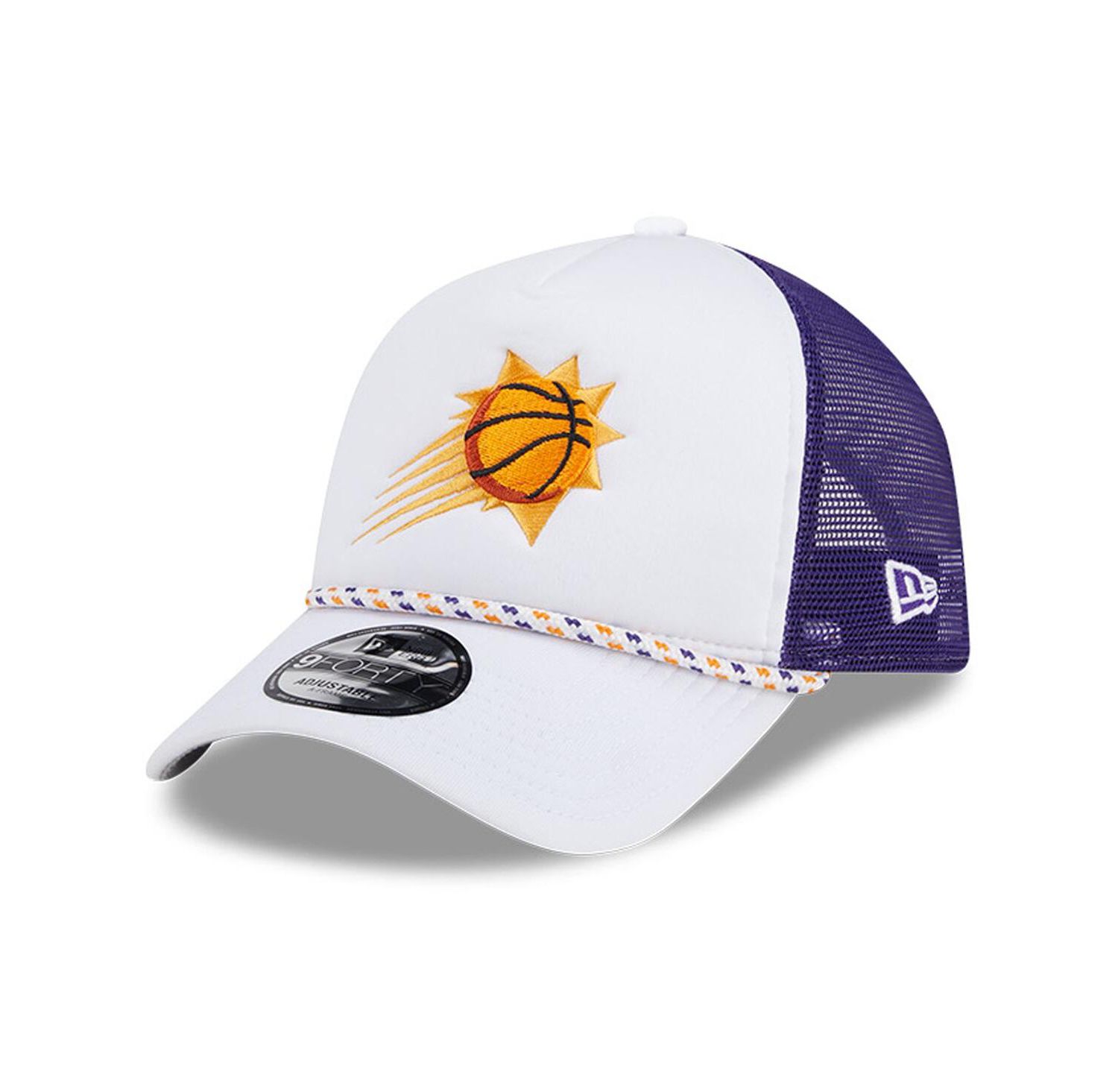 Men's White/Purple Phoenix Suns Court Sport Foam A-Frame 9FORTY Adjustable Trucker Hat
