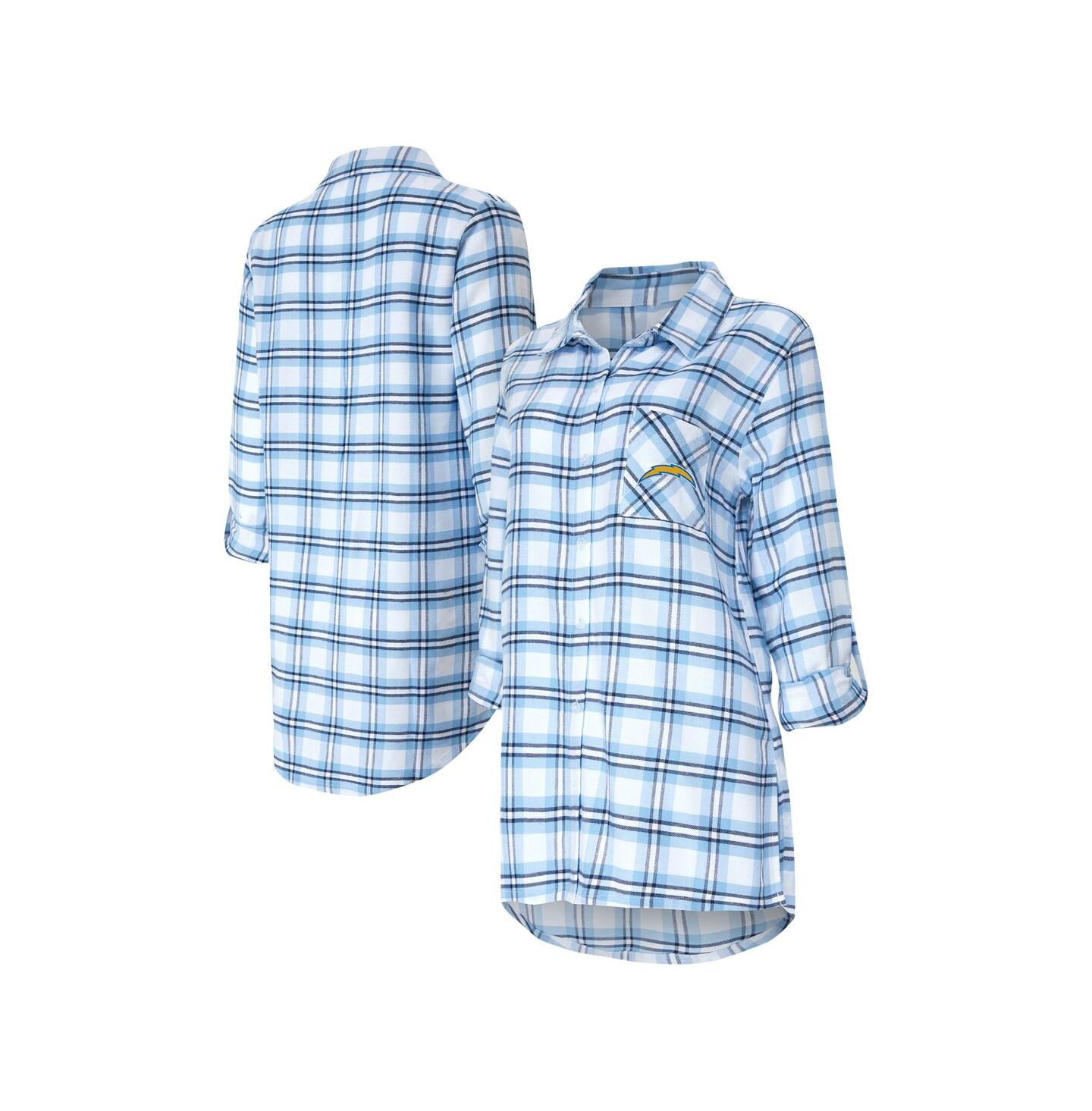 Concepts Sport Women's Powder Blue Los Angeles Chargers Sienna Plaid Full-Button Long Sleeve Nightshirt — фото 1