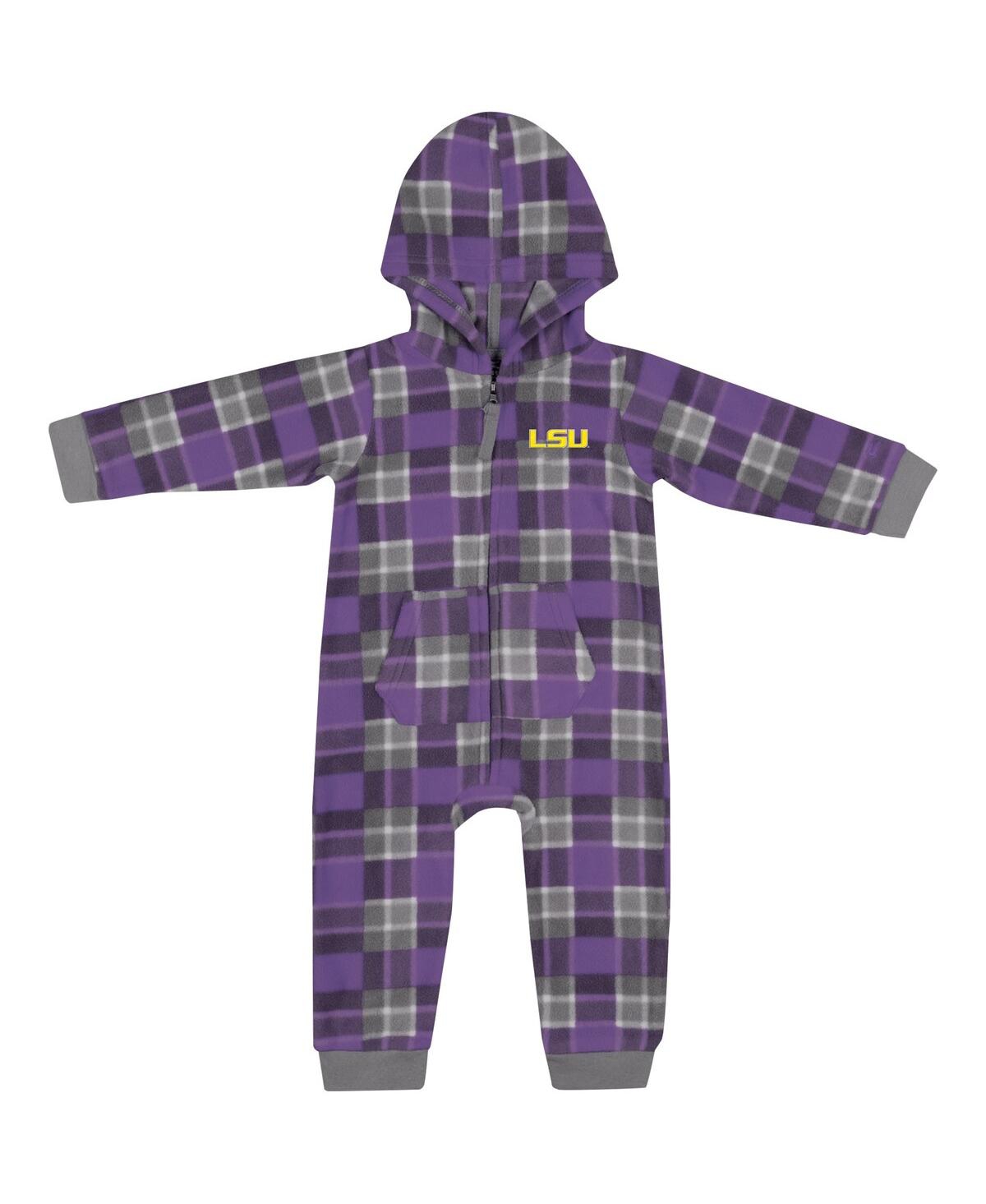 Colosseum Infant Purple Lsu Tigers Full-zip Plaid Hoodie Long Sleeve Jumper In Purple
