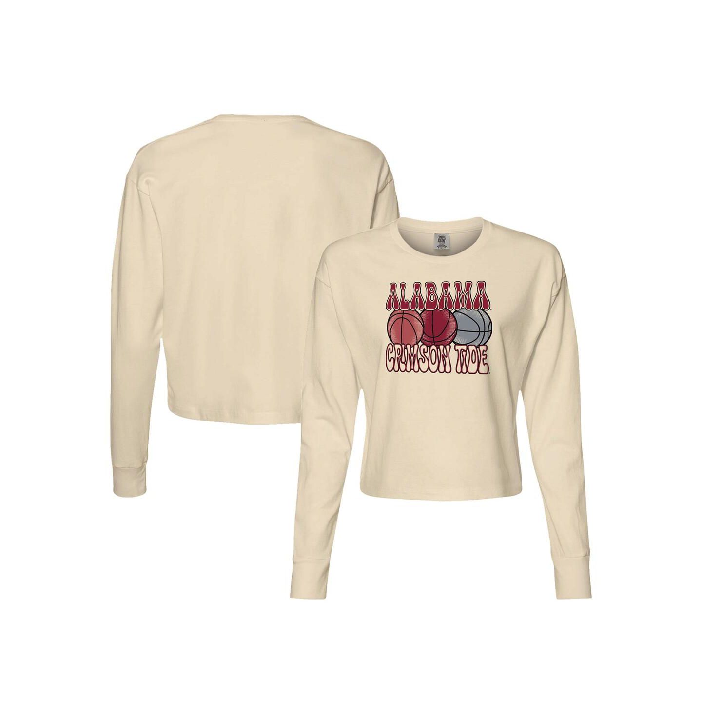 Женская футболка Image One Natural Alabama Crimson Tide Comfort Colors Basketball Cropped Long Sleeve — фото 1
