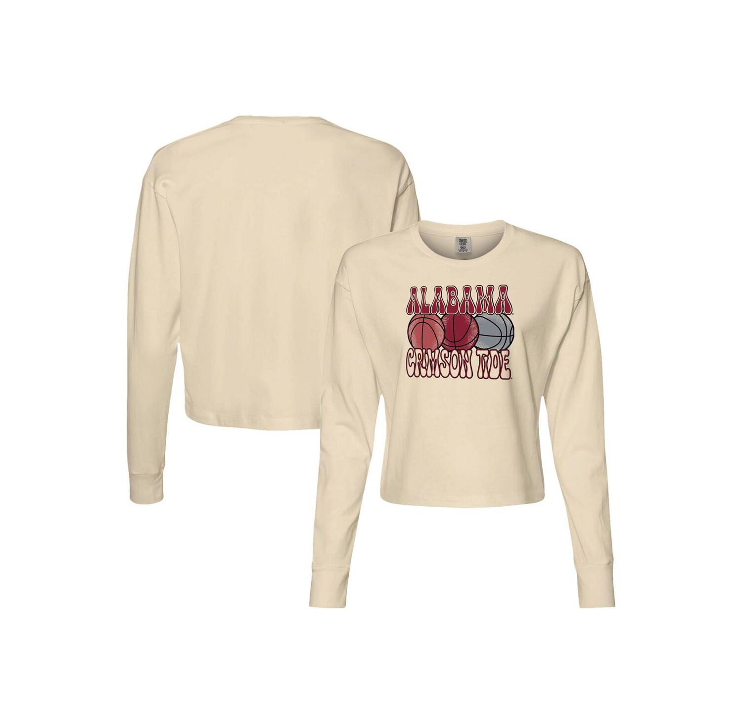 Women's Natural Alabama Crimson Tide Comfort Colors Basketball Cropped Long Sleeve T-Shirt
