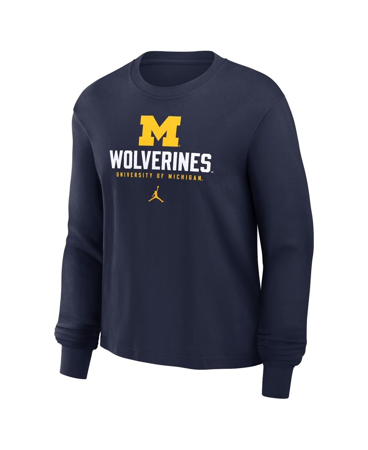 JORDAN WOMEN'S NAVY MICHIGAN WOLVERINES PRIMETIME UNIVERSITY LONG SLEEVE BOXY T-SHIRT 