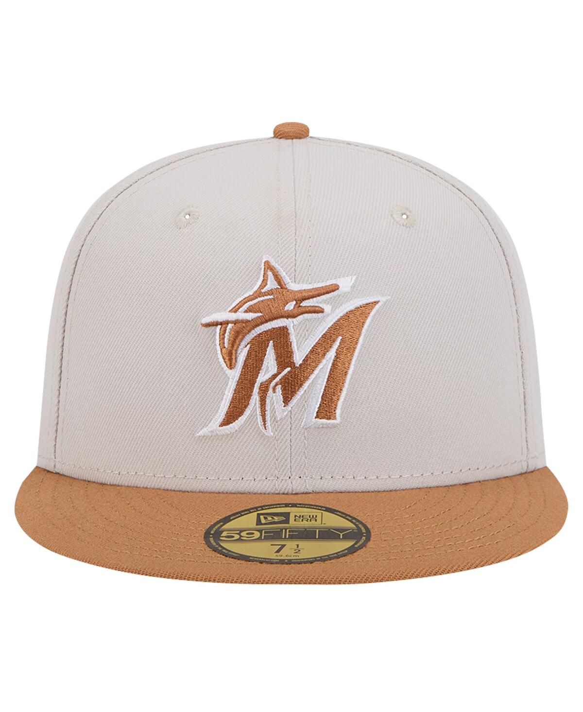 New Era Men'sBrown Miami Marlins Two-Tone Color Pack 59FIFTY Fitted Hat - Khaki, Brown