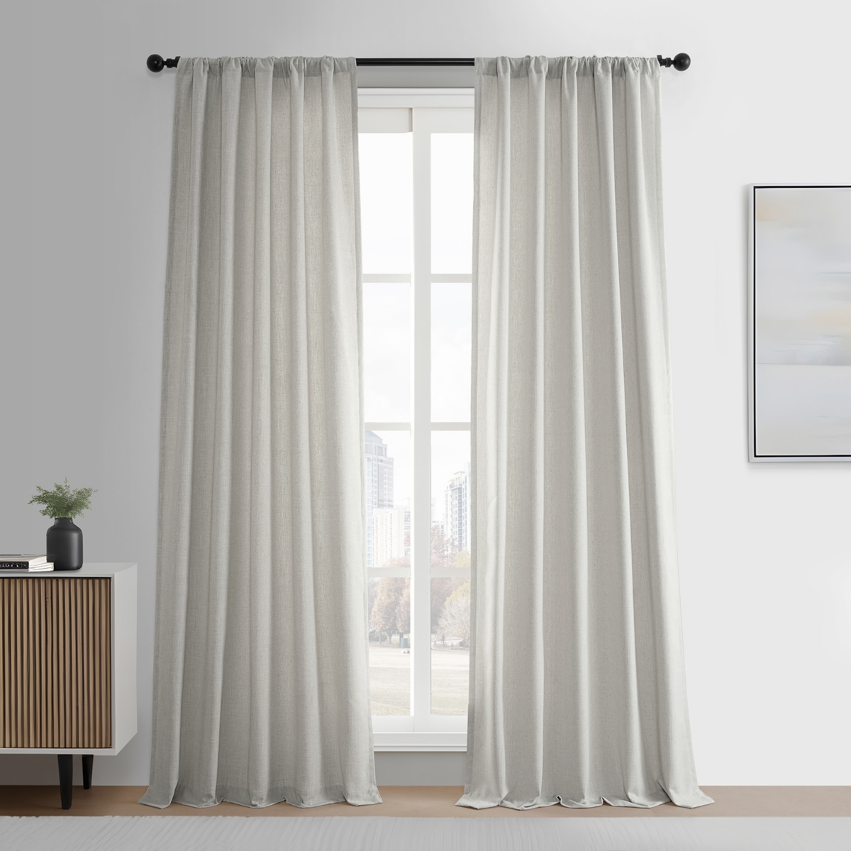 Half Price Drapes Light Sand Simply Faux Linen Curtain Pair (2 Panels