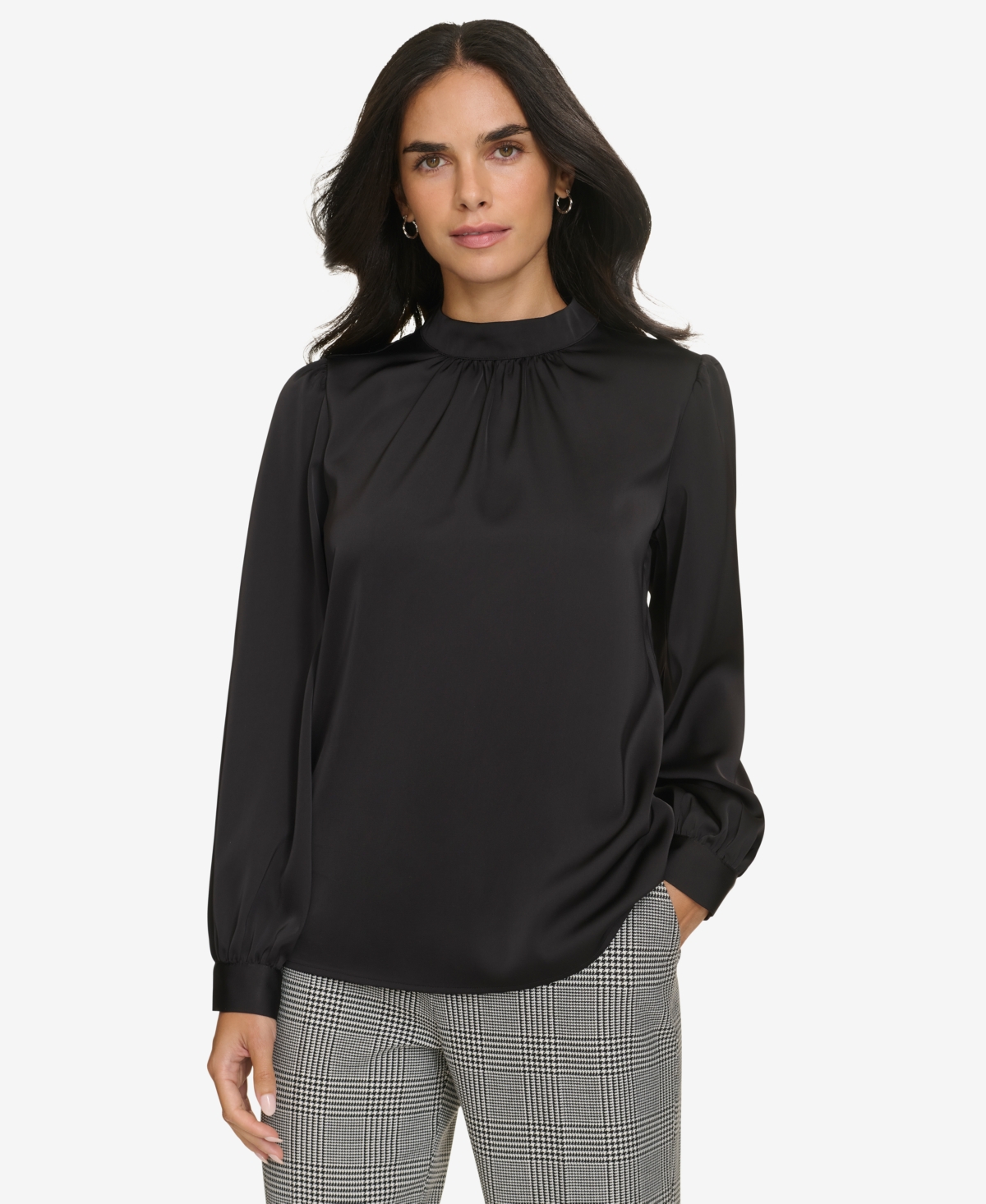 Calvin Klein Women's Long-sleeve Mock-neck Blouse In Black