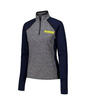 Women's Navy/Heather Gray Michigan Wolverines Finalist Raglan Quarter-Zip Jacket
