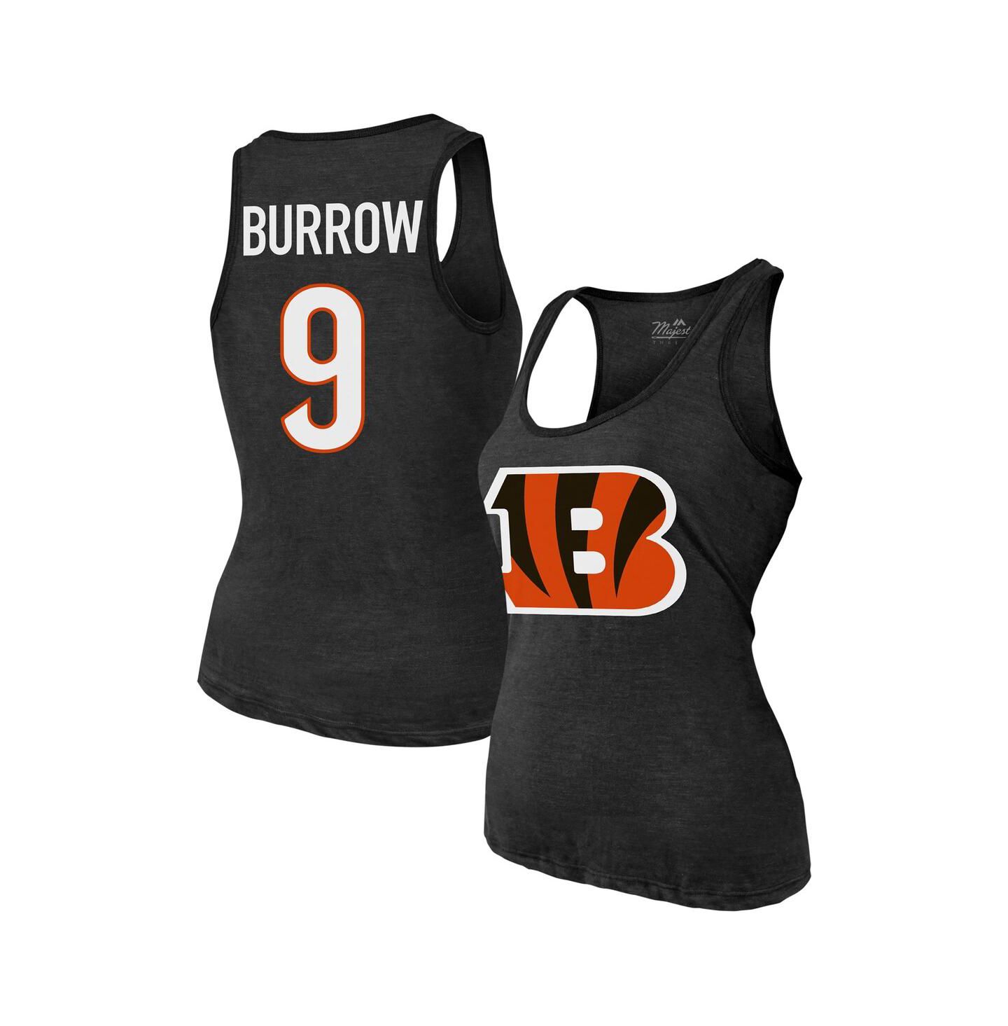 Женский топ Majestic Joe Burrow Black Cincinnati Bengals Name & Number Tri-Blend — фото 1