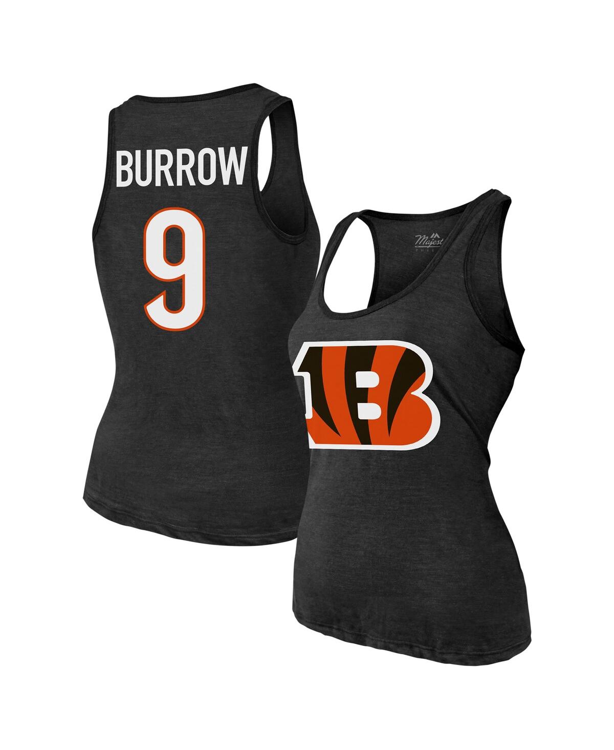 MAJESTIC WOMEN'S JOE BURROW BLACK CINCINNATI BENGALS NAME NUMBER TRI-BLEND TANK TOP 
