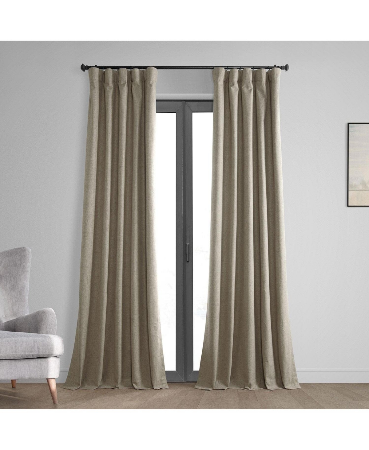 Warm Taupe Thermal Cross Linen Weave Blackout Curtain - Brown