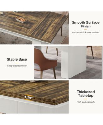 63" Farmhouse Dining Table for 4-6 People, Rectangle Kitchen Table Dining Room Table, Wood Family Dinner Table, Brown and White