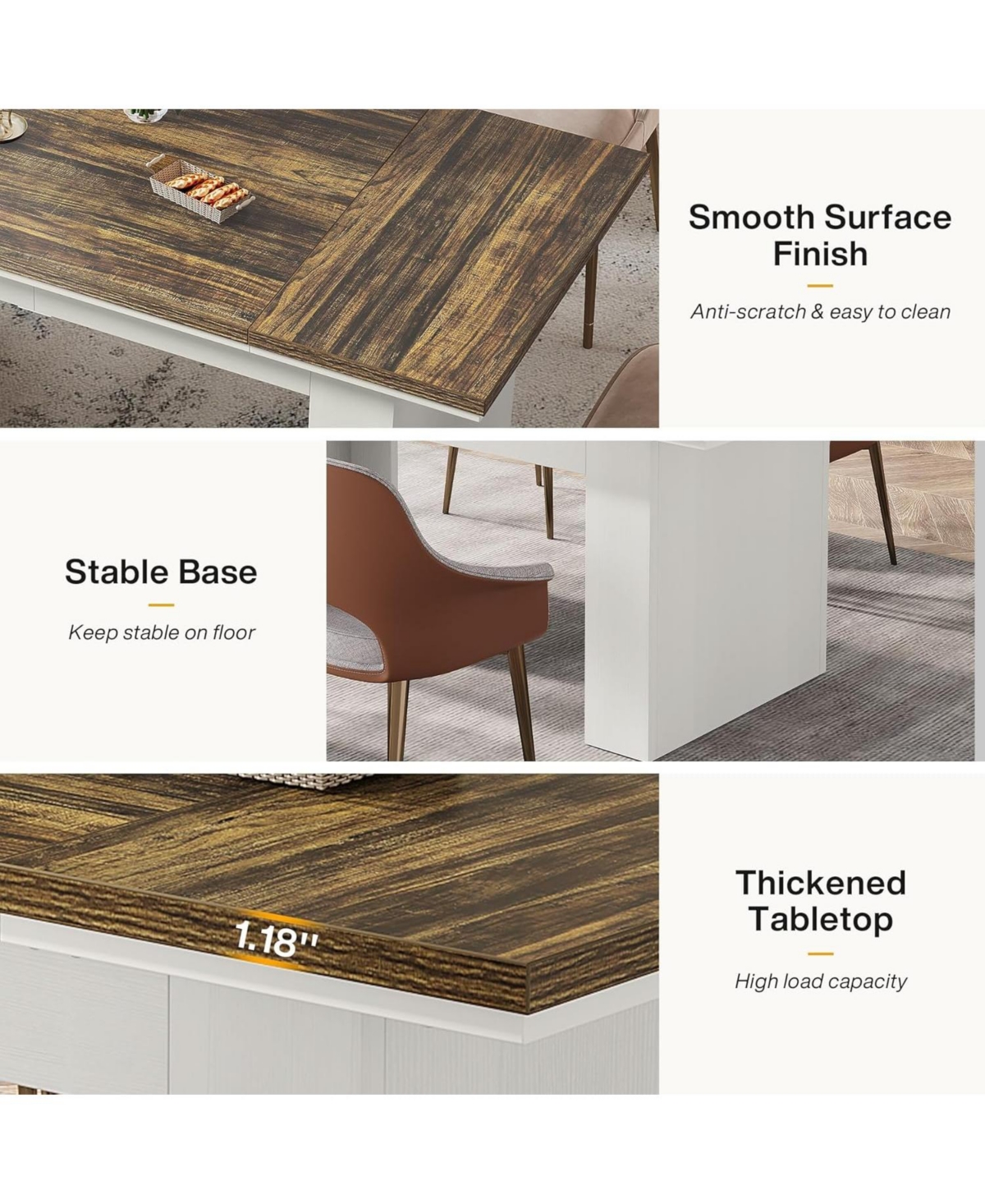 Tribesigns Farmhouse Dining Table for 4-6 People, Rectangle Kitchen Table Dining Room Table, Wood Family Dinner Table for Living Room, Kitchen, Di