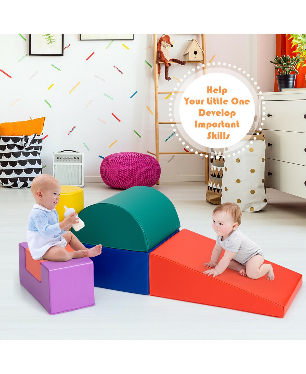 Costway 6 Piece Climb Crawl Play Set Indoor Kids Toddler Baby Safe Soft Foam Blocks Toys