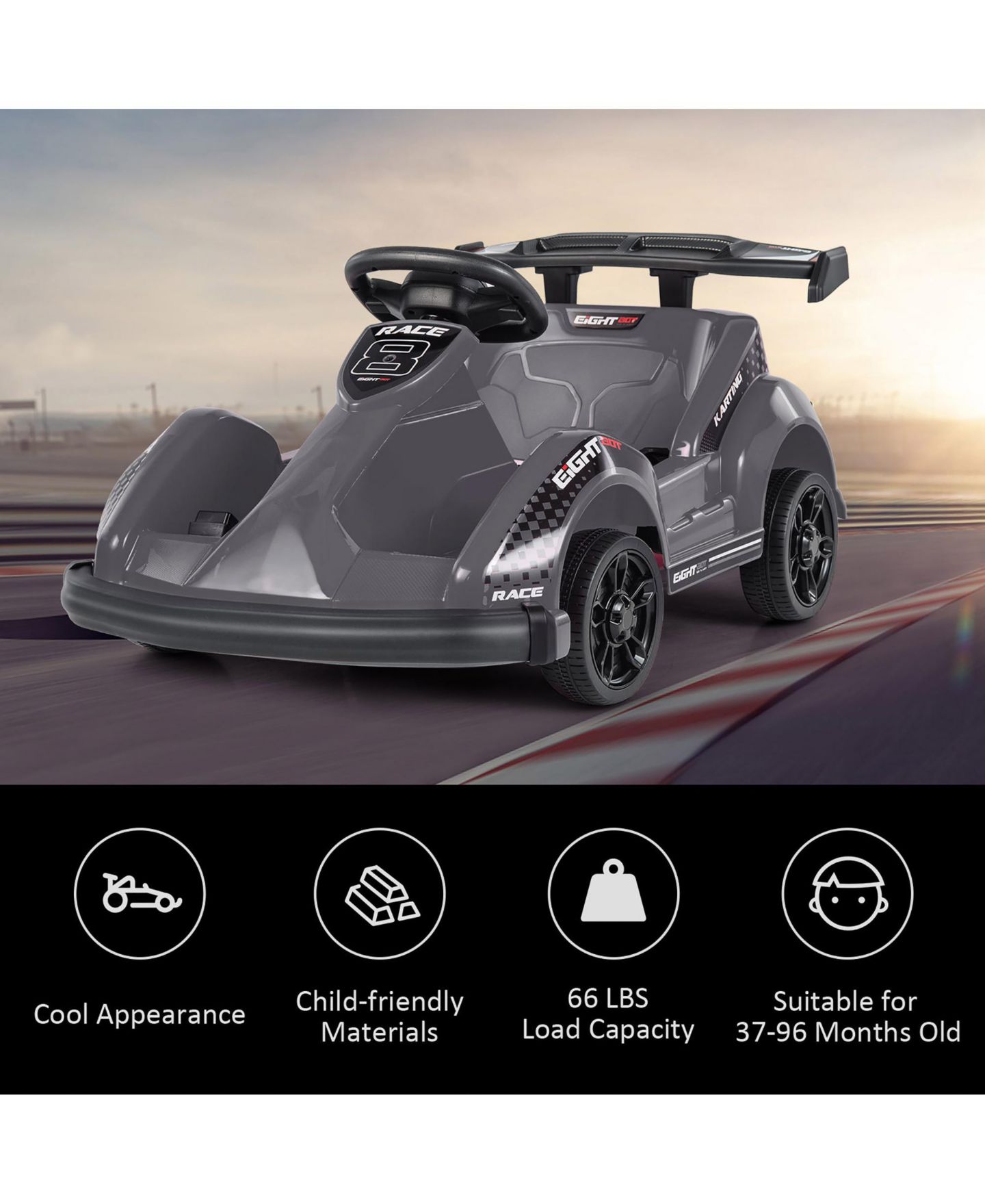 Детская игрушка Gymax 6V Battery Powered Go Kart Remote Control Ride-On, 66 lbs., Ages 3-10, цвет: Чёрный, вариант 1 — фото 2