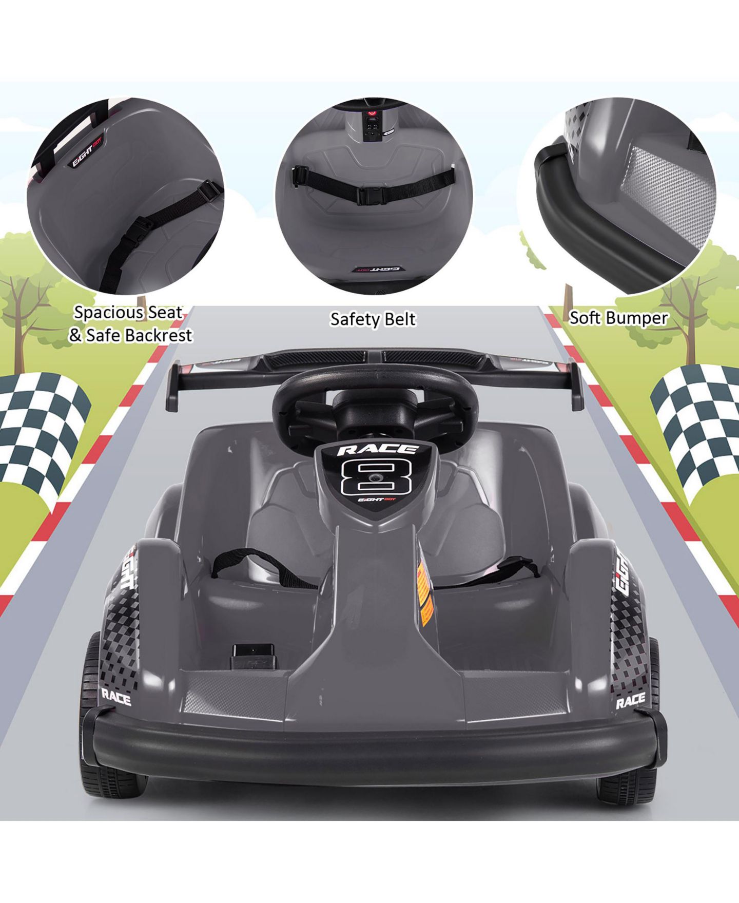 Детская игрушка Gymax 6V Battery Powered Go Kart Remote Control Ride-On, 66 lbs., Ages 3-10, цвет: Чёрный, вариант 1 — фото 5