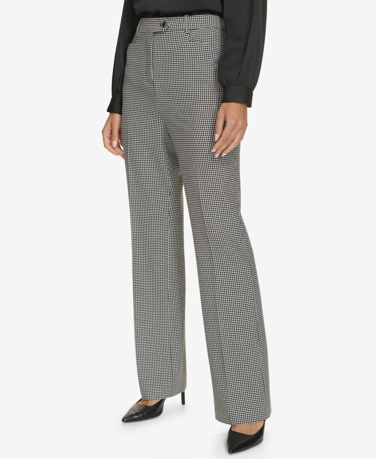 Calvin Klein Women's Straight-Leg Houndstooth Pants -cream