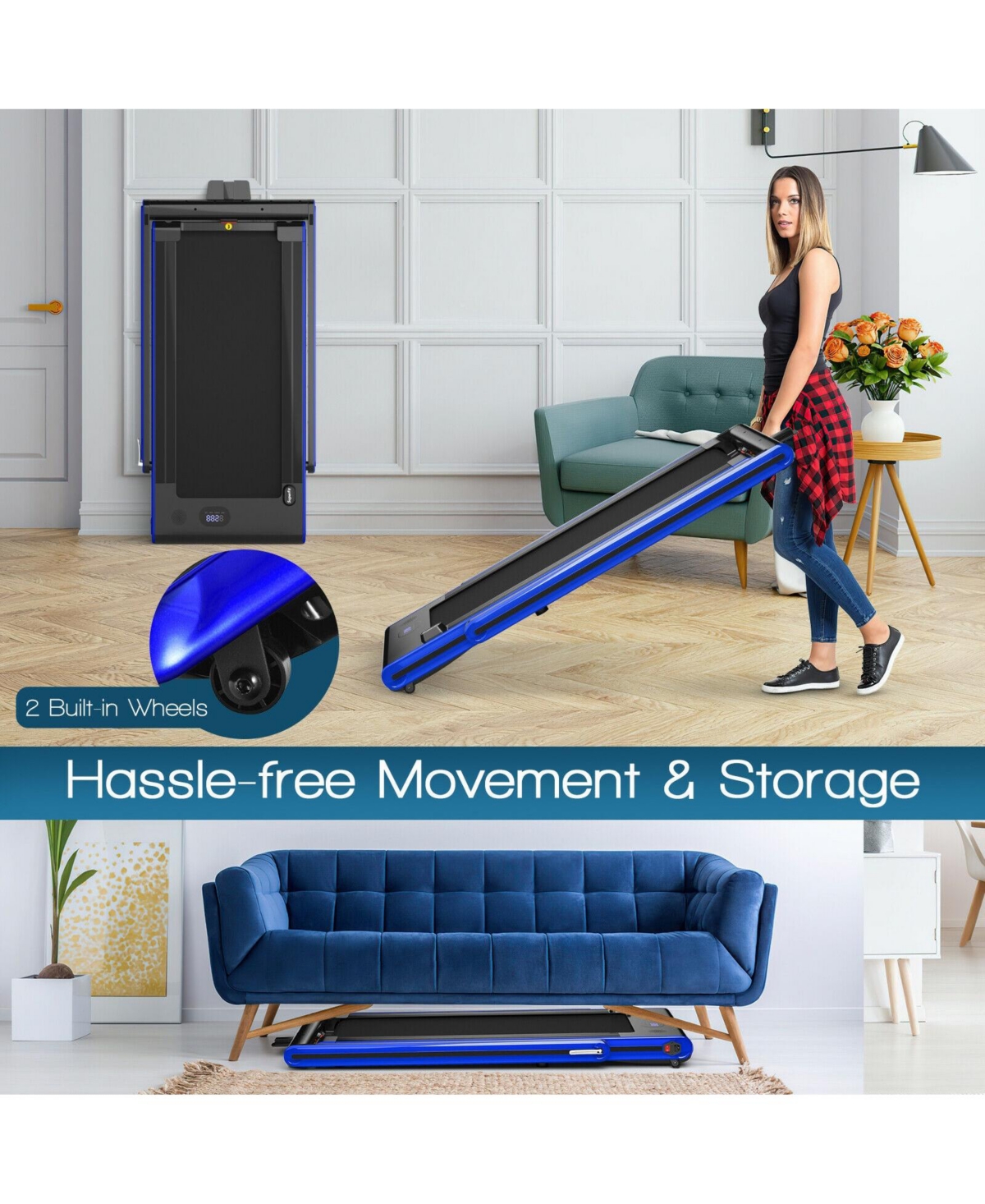 Skonyon 2-in-1 Folding Treadmill with Dual Led Display- Navy