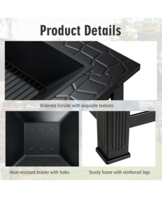 32 Inch 3 in 1 Outdoor Square Fire Pit Table with BBQ Grill and Rain Cover for Camping